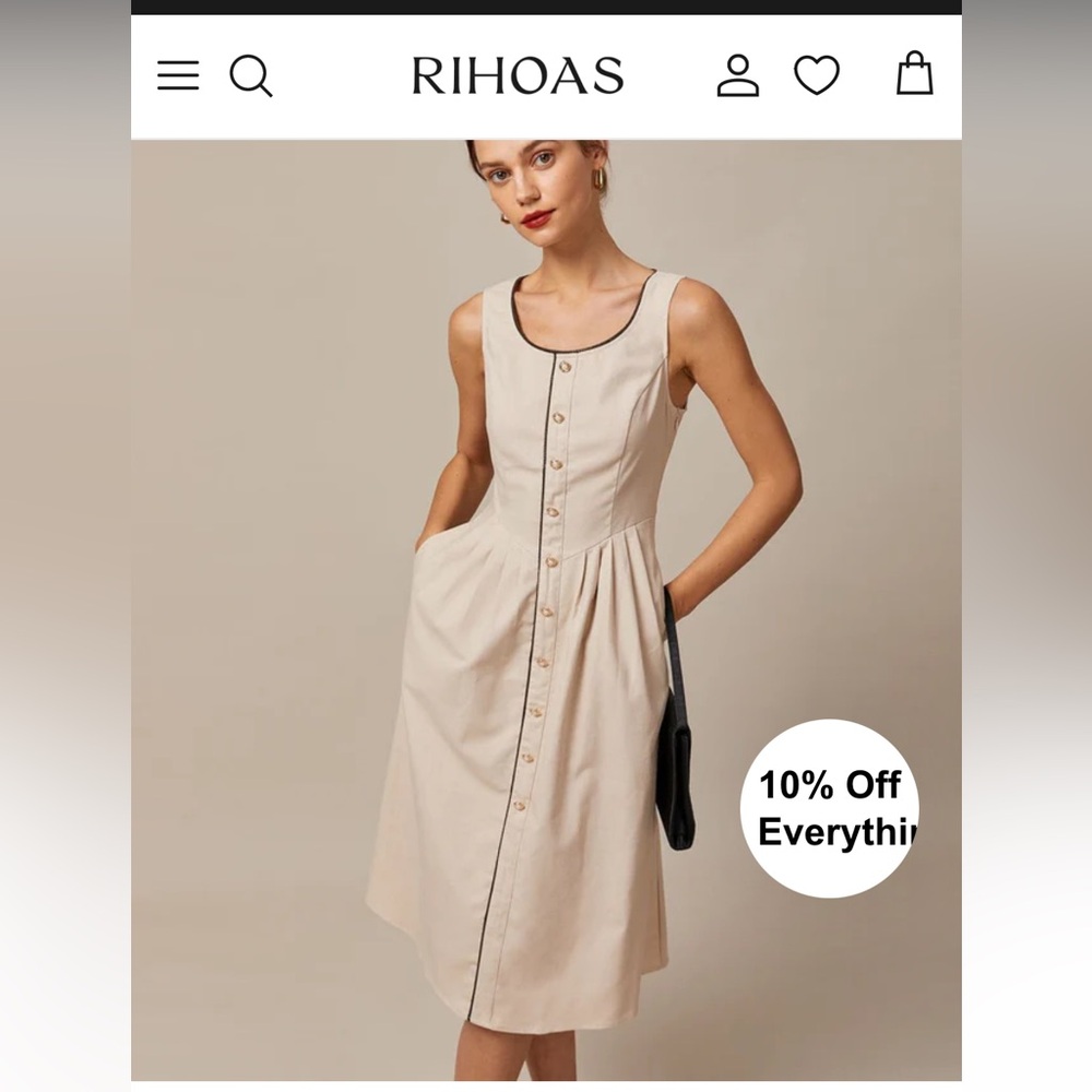 NWT RIHOAS Khaki Round-Neck A-Line Midi Dress - Picture 2 of 10